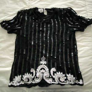 Black and White Sequin Top